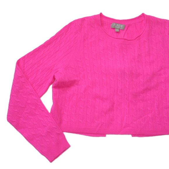 NWT J.Crew Collection Cashmere Cable-knit Tie-back Cropped Sweater Neon Tulip M - Picture 3 of 9